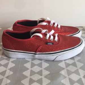 Red Sparkly Vans. Worn. Size Men US 4. No box.